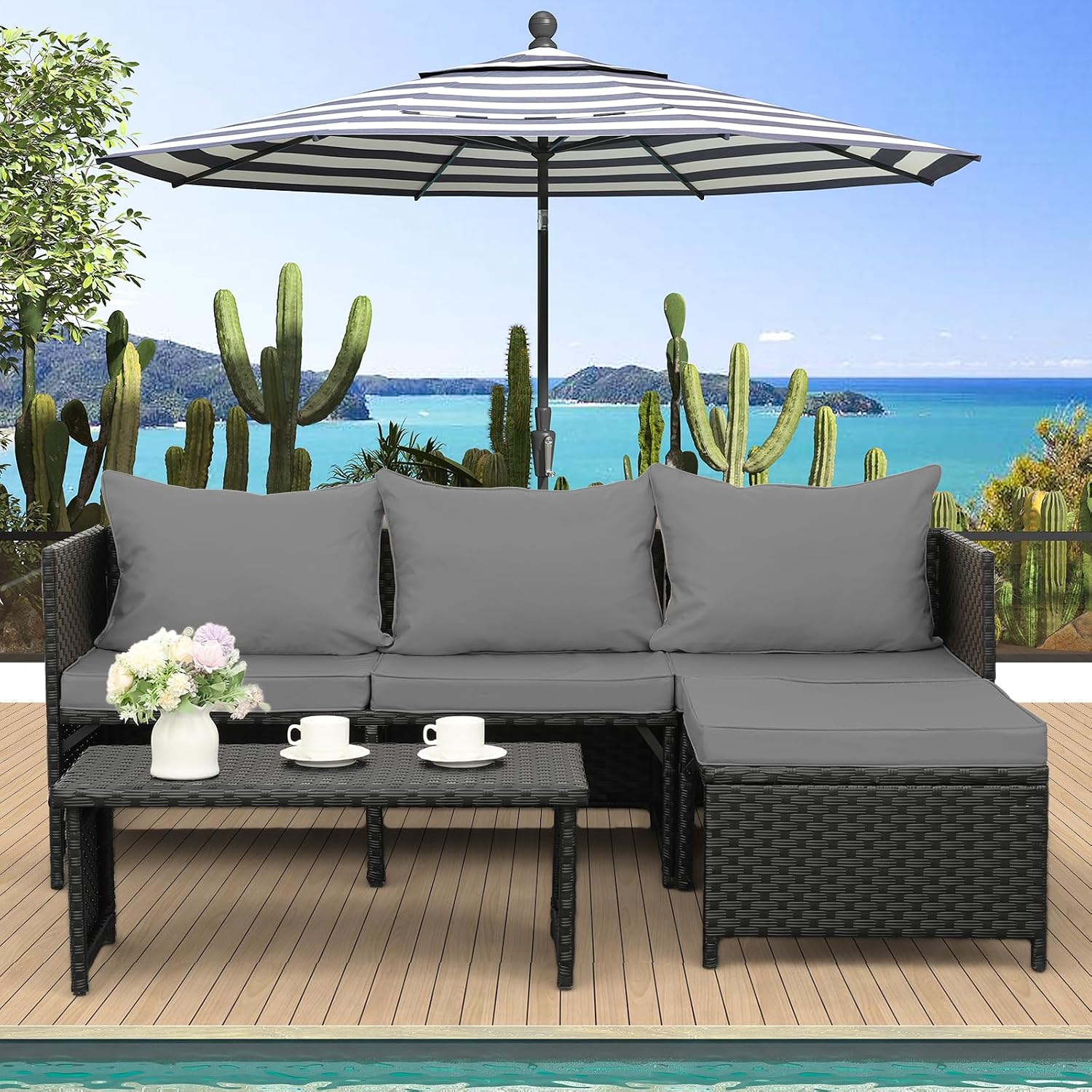 طقم أثاث خارجي من 3 قطع مصنوع  - مراجعة Outdoor Furniture Rattan وسعره