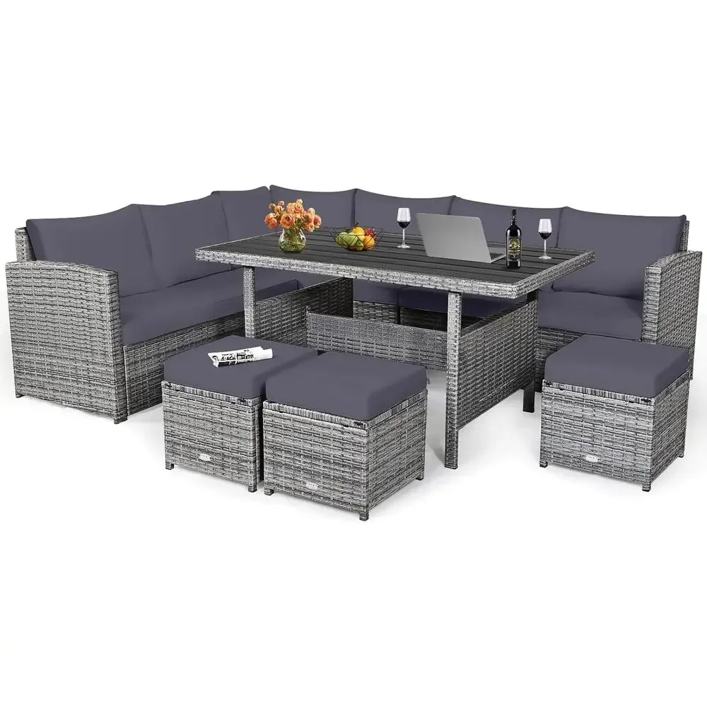 طقم أثاث راتان رمادي مكون من 7 - مراجعة Outdoor Furniture Dining Set وسعره